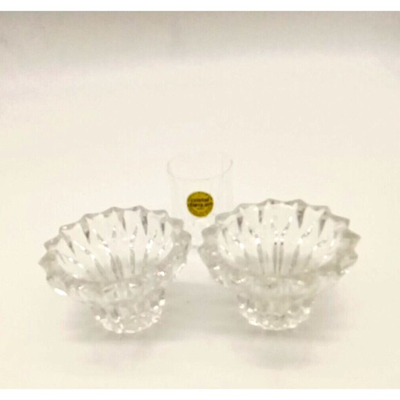 Cristal D' Arques 2 Clear Cut Lead Crystal Candle Stick Holders & Mini Vase - Picture 3 of 7